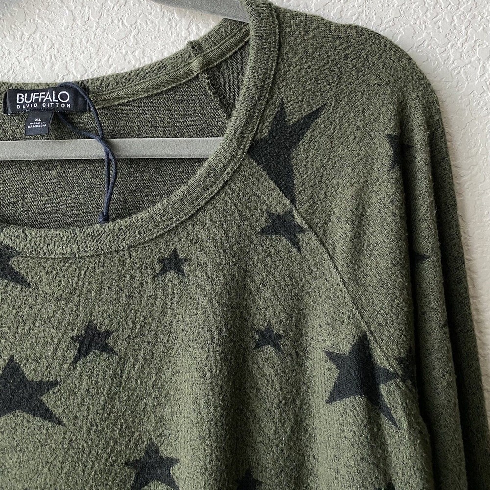 Buffalo David Bitton Womens Sweater Size XL Green Stars Pullover Long Sleeve - Picture 3 of 8